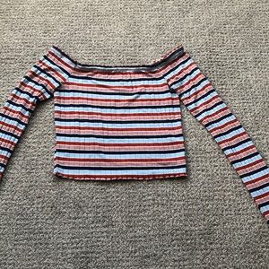 Pacsun striped crop top off the shoulder